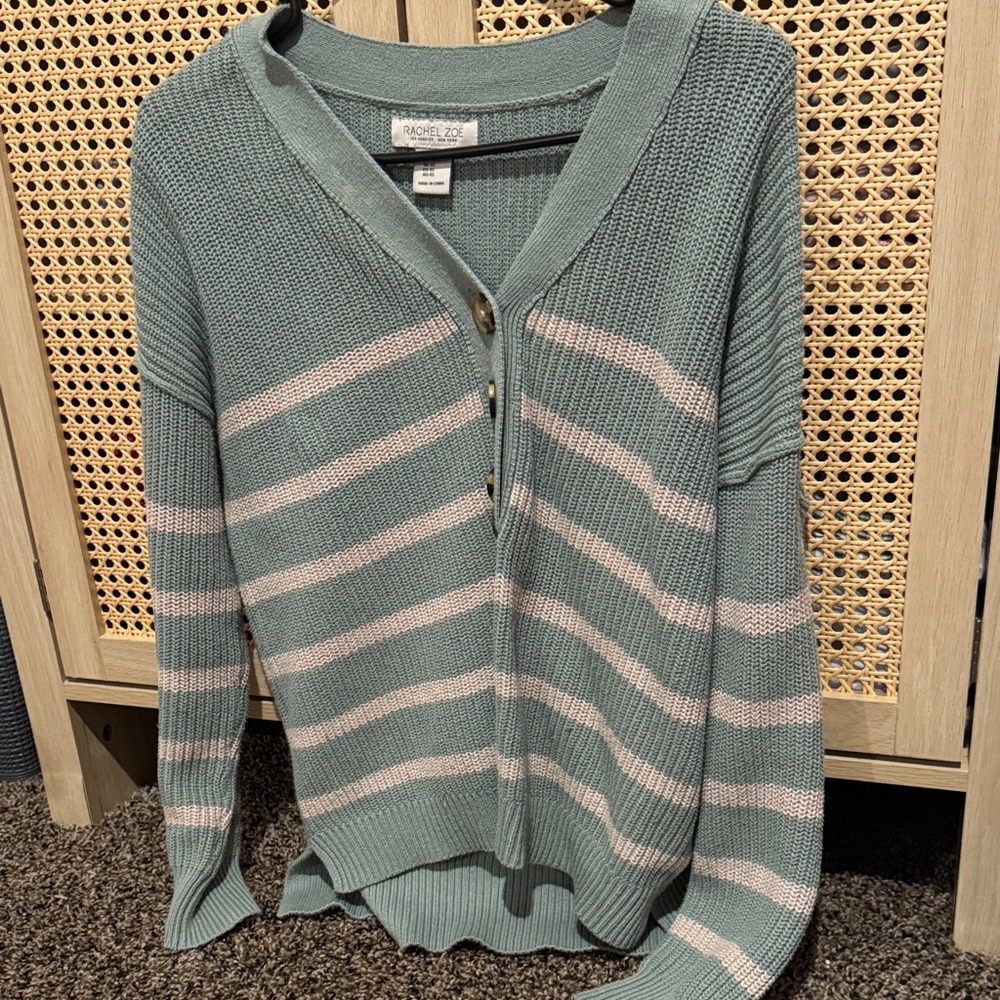 Rachel Zoe Mint Green and Pink Striped Cardigan